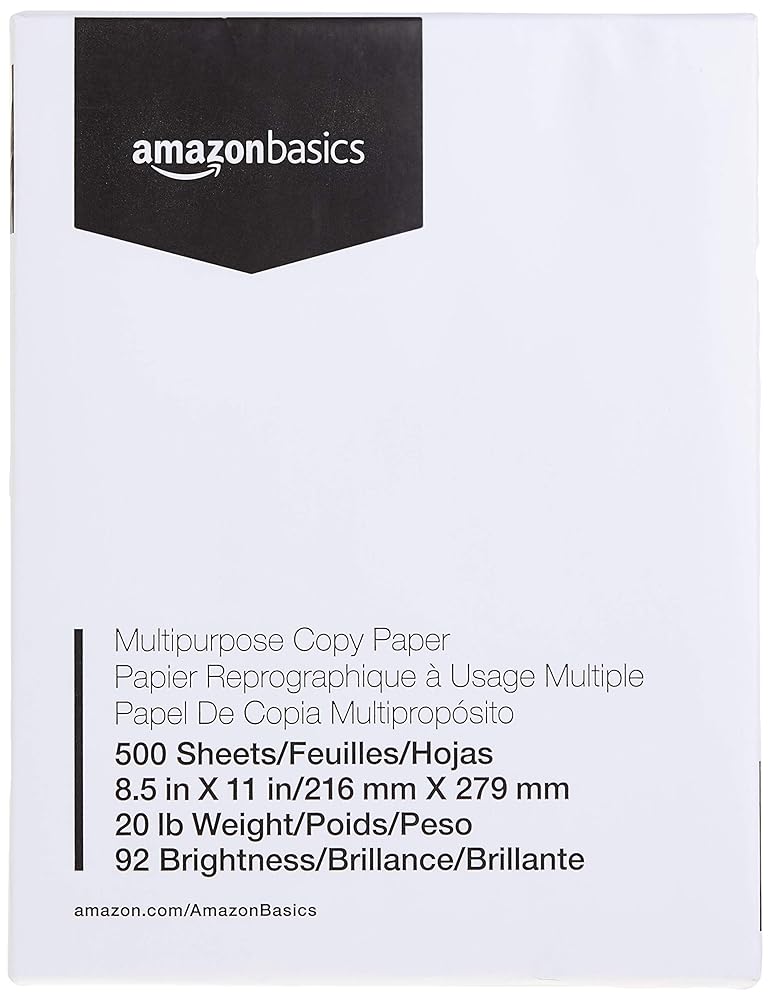 Amazon Fundamentals 8.5 x 11 Inch Multipurpose Copy Paper, 20 lb, 1 Ream of 500 Sheets, 92 Shiny White