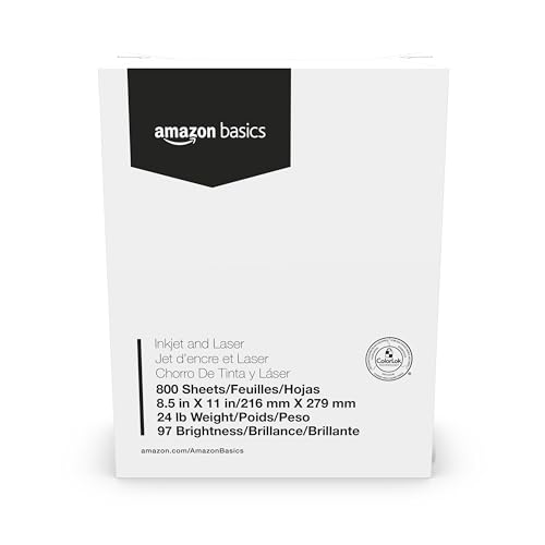 Amazon Fundamentals All-Objective Copy Printer Paper, 24lb, 8.5 x 11 inches, Mega Ream (800 Sheets), 97 Vivid White