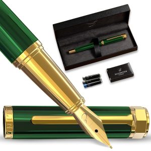 Elegant Fountain Pen Set – Clean Positive Nib Pens for Writing – Comes with Refillable Ink Converter and three Ink Cartridges (Black & Blue), Reward Field Included – Superb for Calligraphy