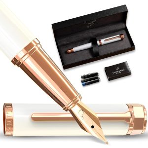 Elegant Fountain Pen Set – Easy Writing Fountain Pens with Medium Nib – Comes with Refillable Ink Converter and three Ink Cartridges (Black & Blue) – Reward Field Included for Fashionable…