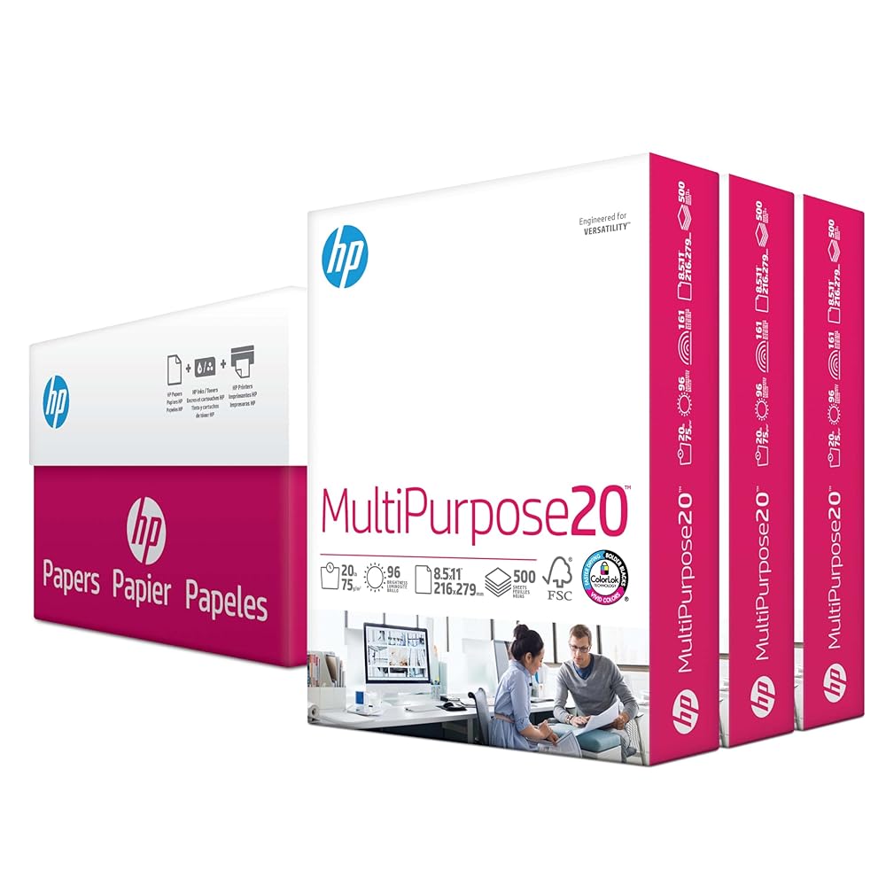 HP Multi-Goal Printer Paper | 8.5 x 11 inches | 20 lb | Case of three Reams – 1500 Sheets | 96 Brightness | Made within the USA – FSC Licensed | Mannequin 112530C