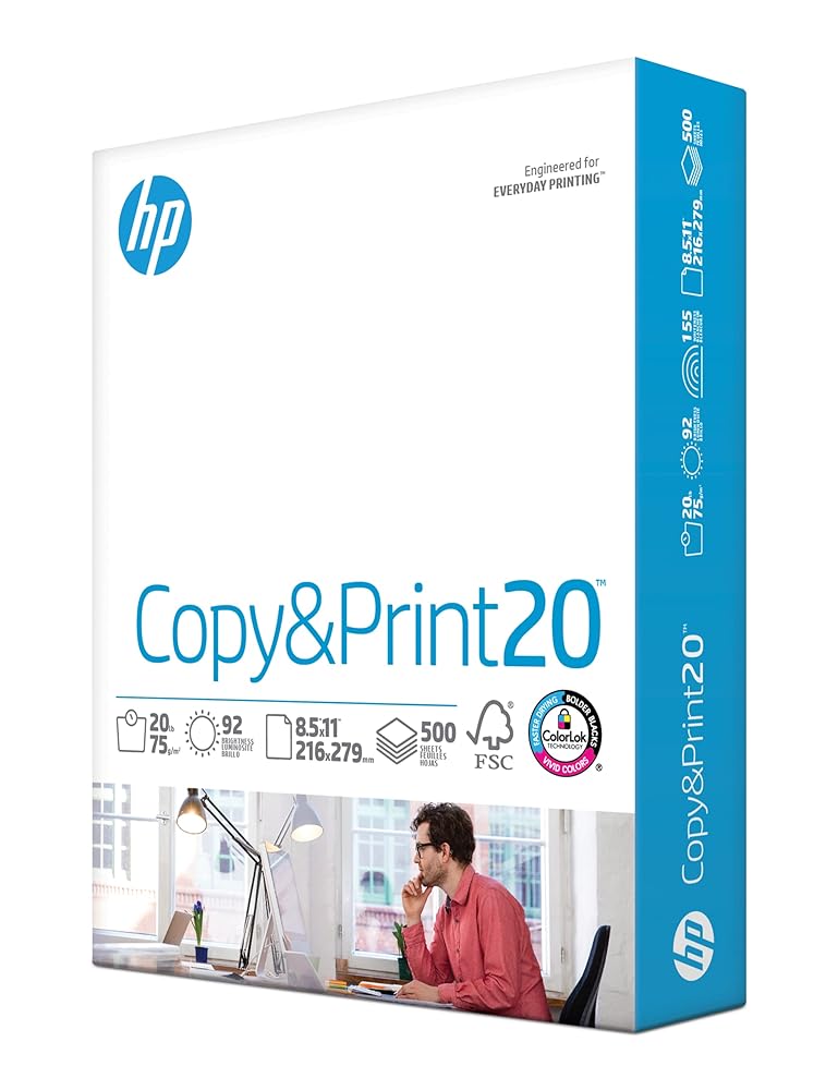 HP Printer Paper – 8.5 x 11 Inches, 20 lb, Copy & Print, 500 Sheets per Ream, 92 Brightness, Made within the USA, FSC Licensed – 200060