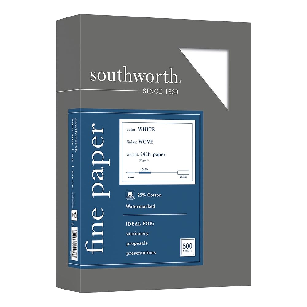 Southworth® White Enterprise Paper, 25% Cotton, 8.5″ x 11″, 24 Lb, Field of 500 Sheets